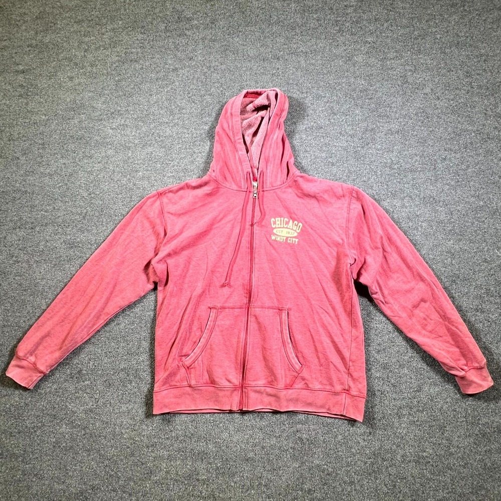 VTG Lubas Active Wear Hoodie Mens 2XL Pink Chicago Graphic Full Zip Streetwear